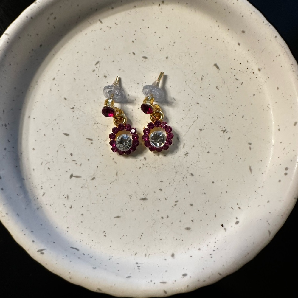 Gold and Pink Floral Earrings